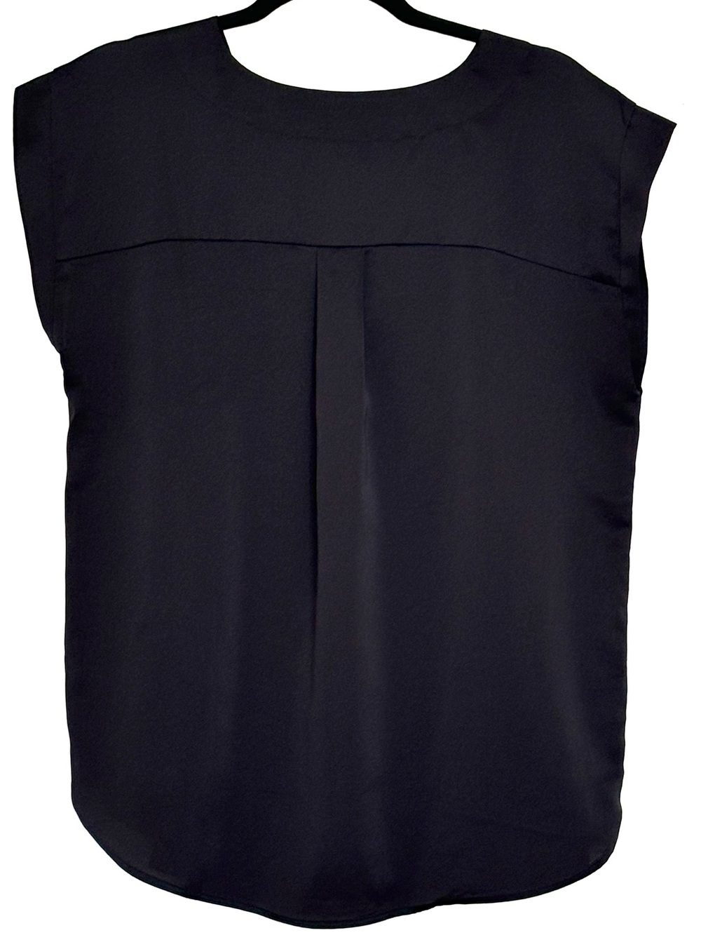 LOFT Pleated V-Neck Mixed Media Top Black Size Large - Picture 2 of 4